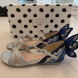 Sophia Webster Glittering Silver and Navy Kids Sandals